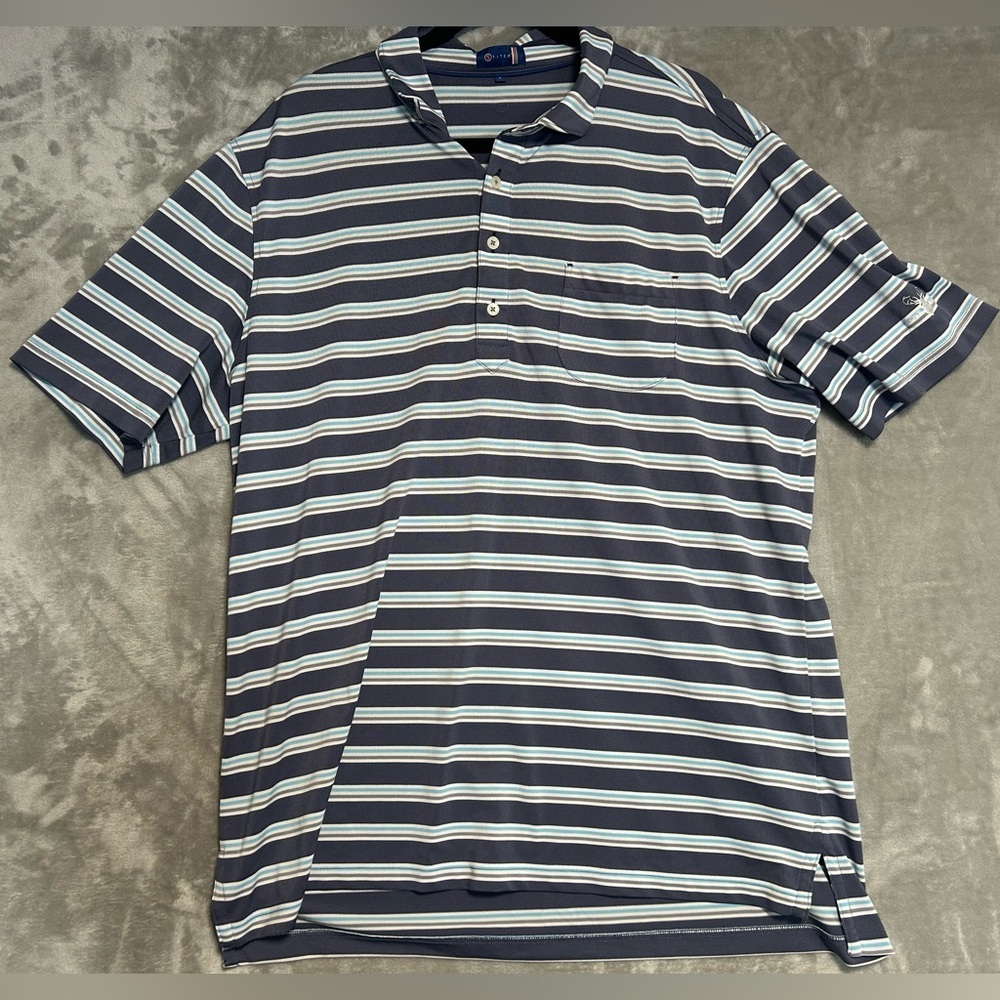 Stitch Golf Polo Shirt Men’s Large Blue Stripe Preppy Classy Classic